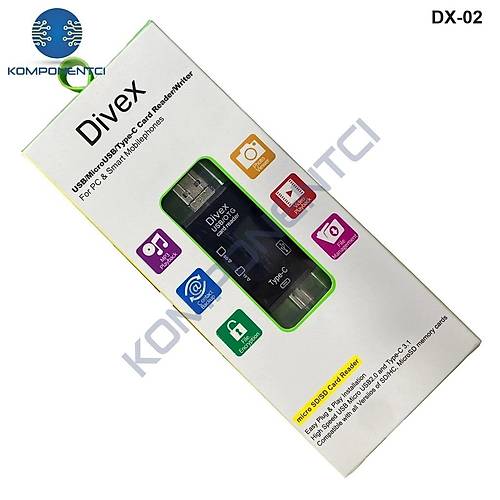 Divex USB3.0 - Type-C - Micro USB Girili SD-Micro-SD Kart Okuyucu OTG Card Reader