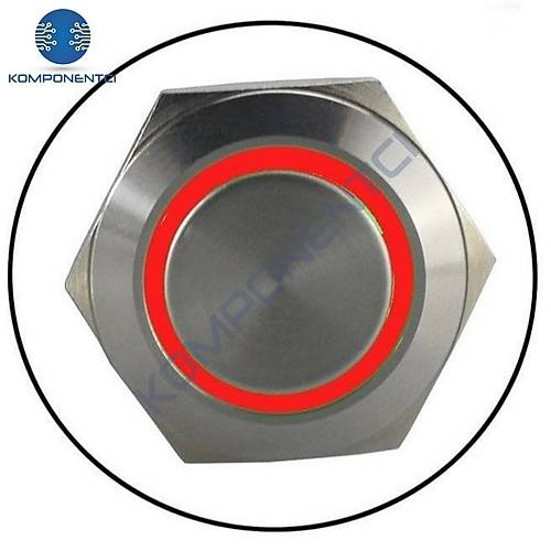 D34 16mm Metal Krmz Halka Ledli Yayl Buton 12V