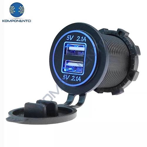 IC-266C-1 Pano Tip �kili USB 4.2A Mavi Ledli Soket
