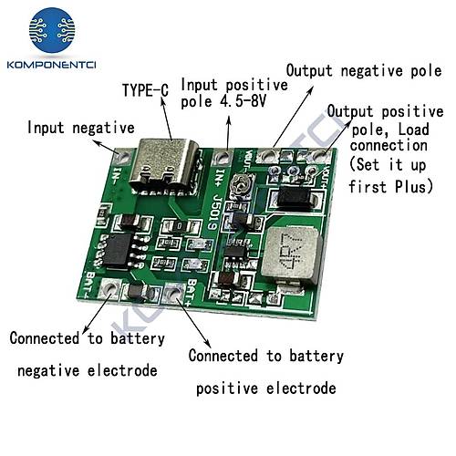 TP4056 Pil �arj ve Voltaj Y�kseltici 3.7V 4.2V Type-C Usb