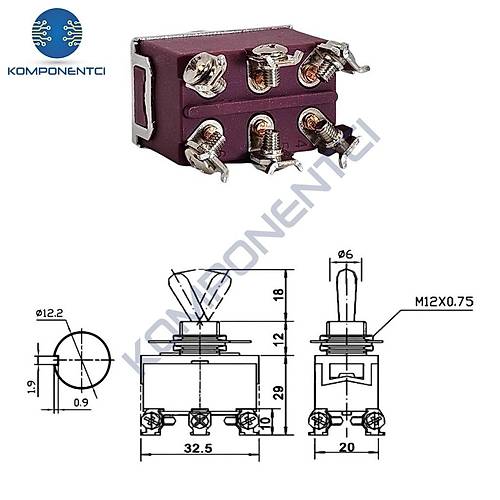 IC-160S SWION Toggle Switch Mom-Off-Mom �12mm 15A 6P XT-23BF