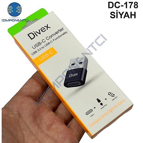 Divex Type-C Di�i USB3.0 Erkek OTG Adapt�r �evirici Siyah DC-178