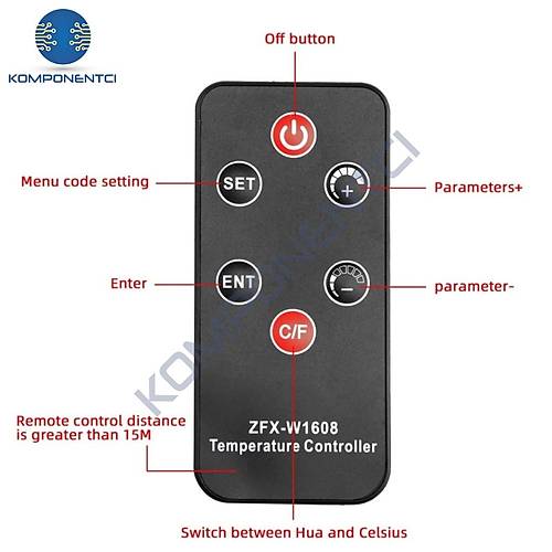 W3231 ZFX-W1608 DC12V Uzaktan Kumandal� Dijital Termostat