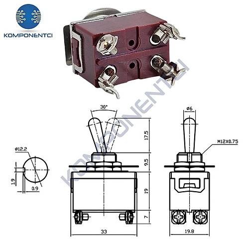 IC-156A Byk Boy Toggle Switch Yayl 15A 12mm 4P Vidal Mom-Off