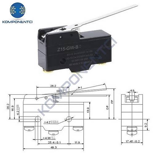 LMZ15-GW-B Uzun Paletli Mikro Switch