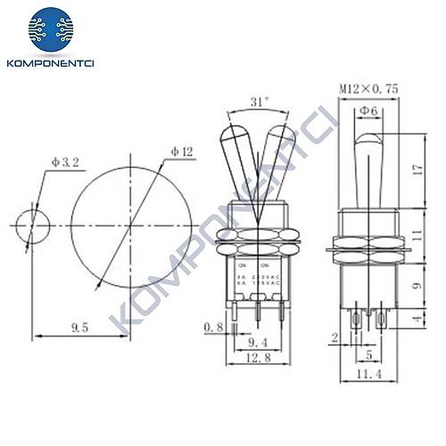IC-148G Toggle Switch On-Off 12mm 6P MTS-202L