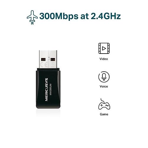 TP-Link Mercusys MW300UM N300 Kablosuz Mini USB Wi-Fi Adapt�r�