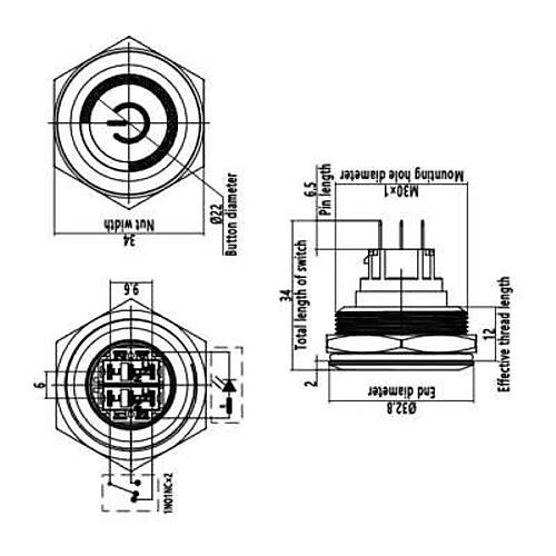 WD30B-P1Z-EC 30mm D�z Anahtarl� I��kl� Power Metal Buton - Beyaz