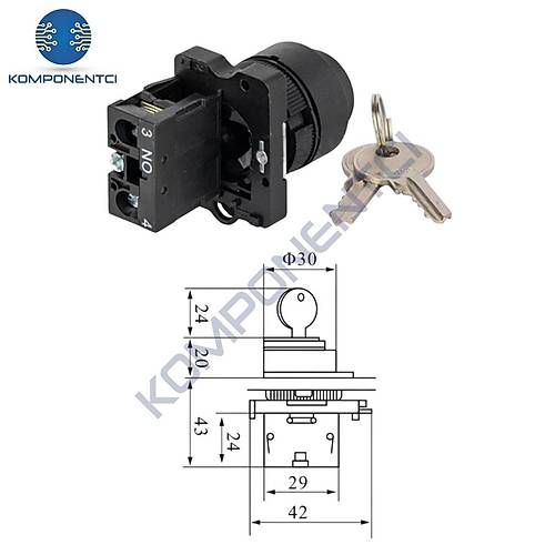 LAY5-EG21 22mm Anahtarl� Switch Kal�c� 0-1 (1NO)