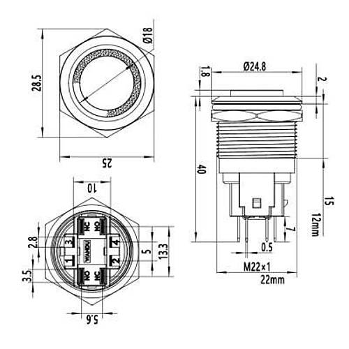 WD22E-G1-E 22mm ��k�k Yayl� I��kl� Metal Buton - K�rm�z�