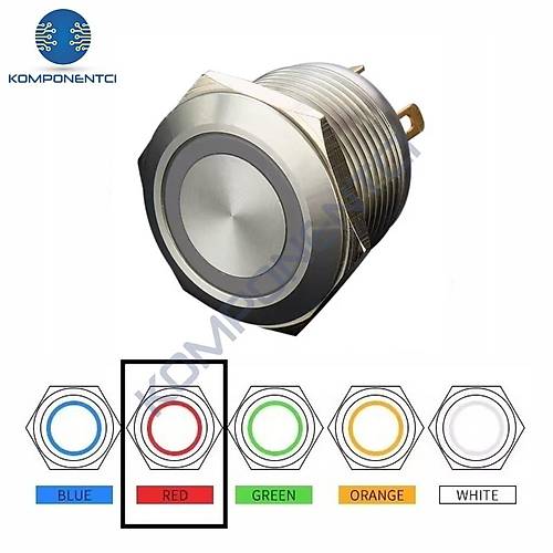 D34 16mm Metal Krmz Halka Ledli Yayl Buton 12V