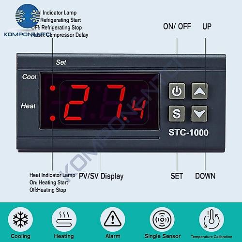 STC-1000 12V DC LCD Ekranl� Problu Termostat Dijital S�cakl�k Kontrol Cihaz�
