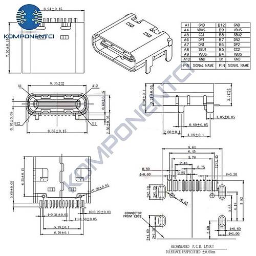 IC-266B-4 Dii Type-C Soket USB-C Konnektr ase 16 Pin