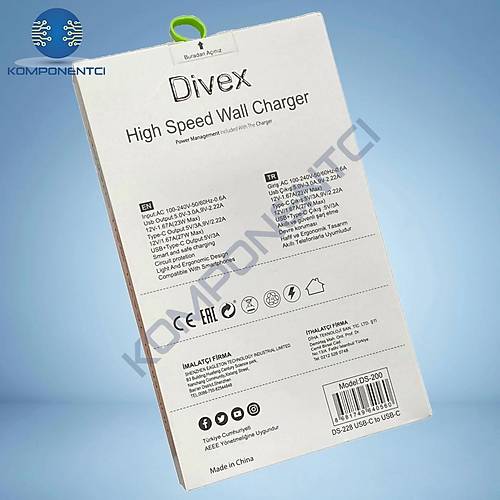 Divex USB Type-C 50W ki kl 60W Kablo Hzl arj Adaptr DS-228