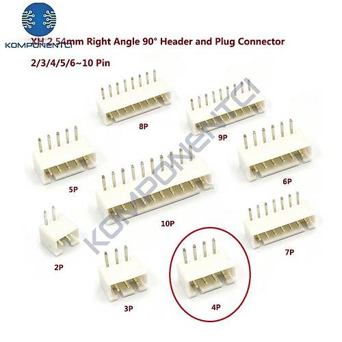 4 Pin JST-XH 2.54 Tunik Konnekt�r Erkek E�ik 90�