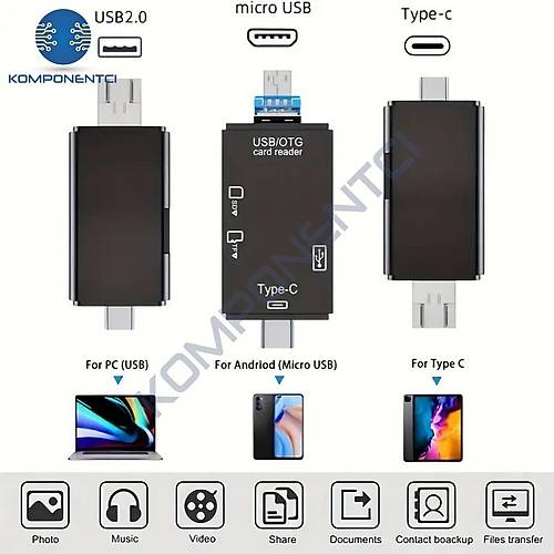 Divex USB3.0 - Type-C - Micro USB Girili SD-Micro-SD Kart Okuyucu OTG Card Reader
