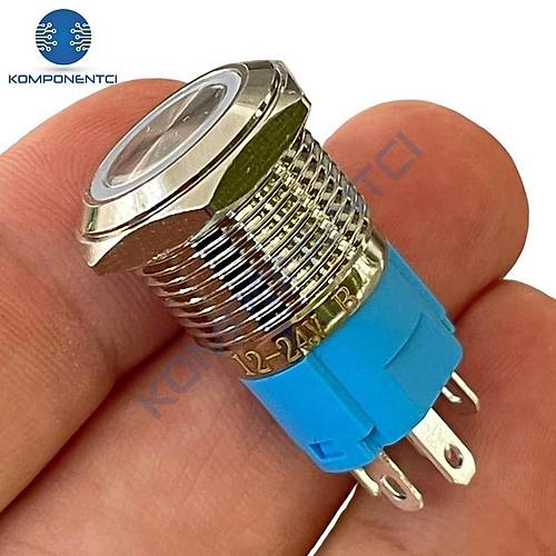 E36-1 16mm Metal Buton Yayl 12-24V Mavi Led  Ikl 1NO/1NC