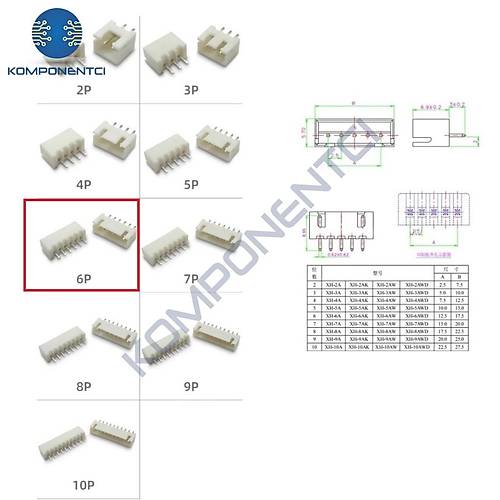 6 Pin JST-XHB 2.54 Dz Tunik Konnektr Erkek