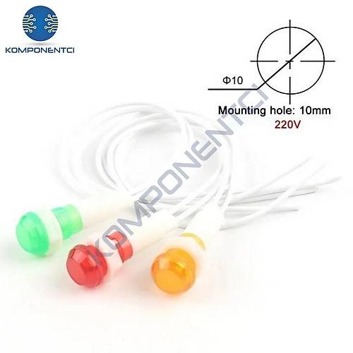 IC-227 10mm Sinyal Lambas Plastik Kablolu 220V Sar