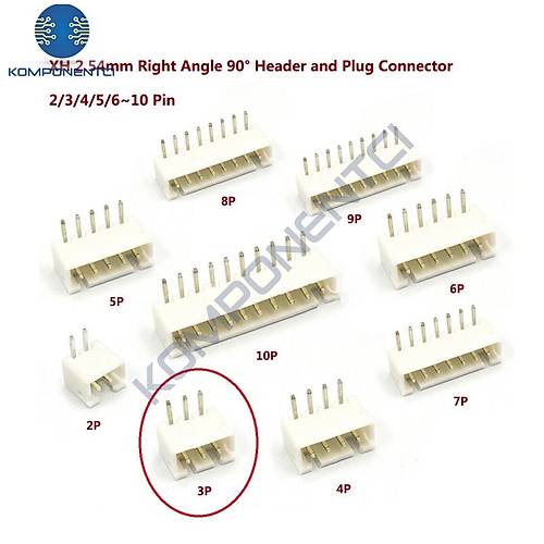 3 Pin JST-XH 2.54 Tunik Konnekt�r Erkek E�ik 90�