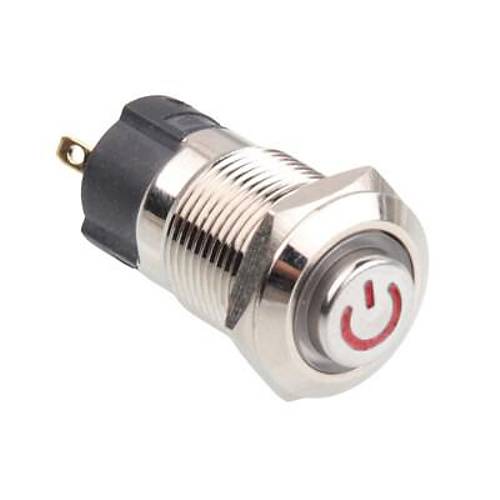 12A-G1Z-C 12mm ��k�k Anahtarl� I��kl� Power Metal Buton - K�rm�z�