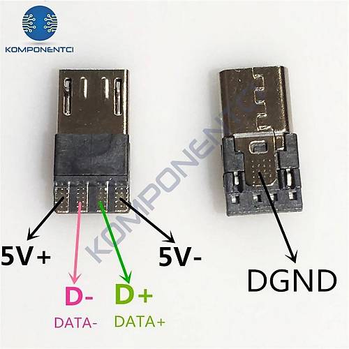 IC-266A-5 Erkek Micro USB Konnektr Seti arj Kablo Soketi 5 Pin