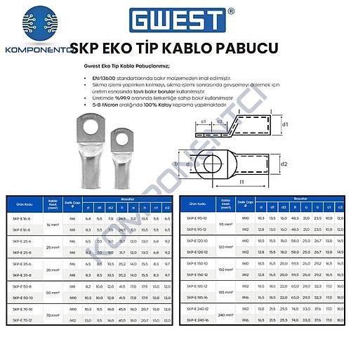 Gwest Ekonomik Tip S�kmal� Kablo Pabucu SKP-E 185-12 30 Adet