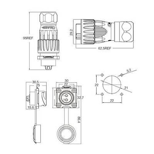 DH-20-C02SX-03-401 2-Pin Su Ge�irmez Konnekt�r - Erkek