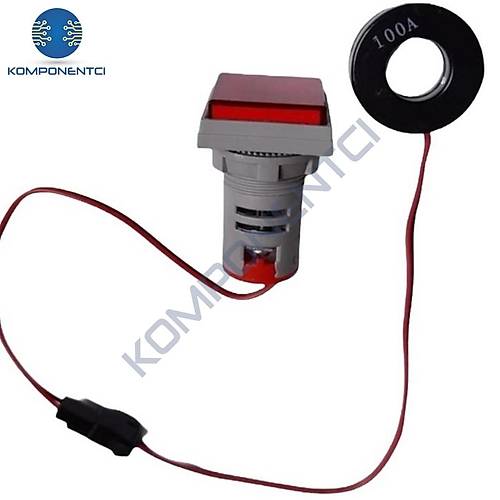 AD22-22VAS 22mm Dijital Volt-Ampermetre Kare Krmz