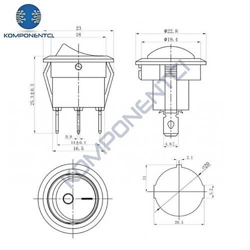 IC-131 Yuvarlak Ikl Anahtar On-Off 3P Krmz