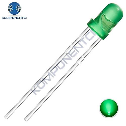 3mm Led Ye�il Diyot Diffused 1 Adet