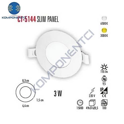 Cata CT-5144 3W 6400K Slim Panel Led Spot Beyaz Ik