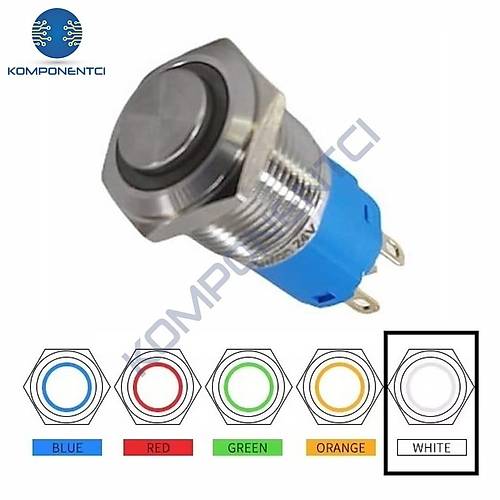 D24 16mm Metal Beyaz Halka Ledli Kal�c� Buton 24V