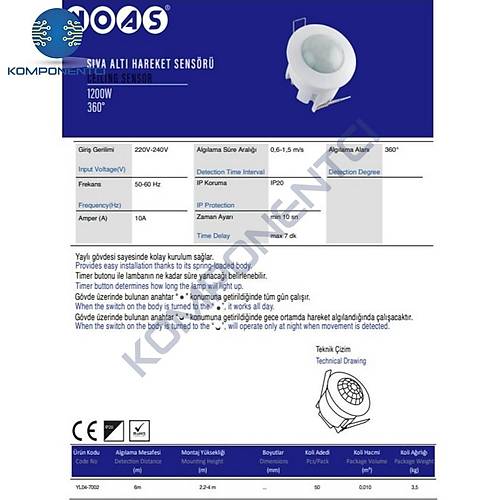 Noas YL04-7002 S�va Alt� Hareket Sens�r� 360�