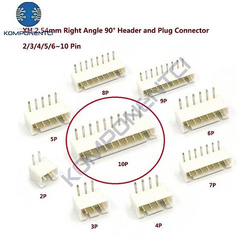 10 Pin JST-XH 2.54 Tunik Konnektr Erkek Eik 90