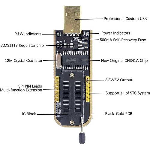 CH341A 24 25 Serisi EEPROM Flash BIOS USB Programlay�c� + SOIC8 Test Klipsi