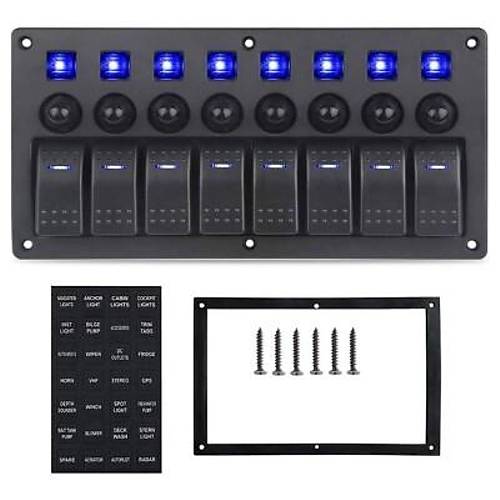 8'li ON-OFF Mavi I��kl� Anahtar Switch Panel - A��r� Ak�m Korumal�