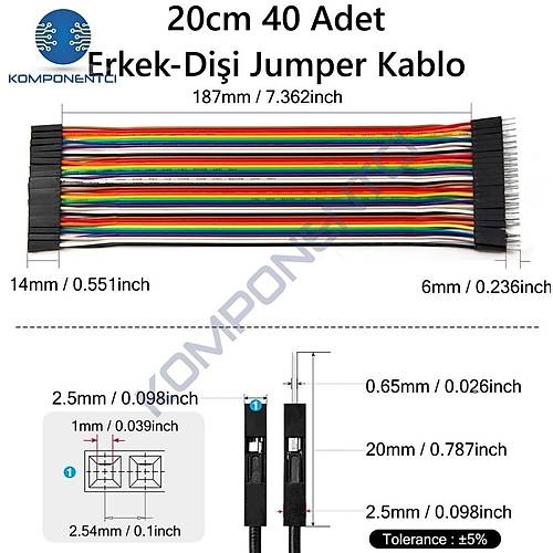 Jumper Kablo Erkek-Dii M2F 20cm 40 Adet