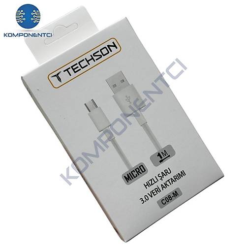 TECHSON Micro USB 2.4A H�zl� �arj Kablo USB 3.0 Veri Aktar�m� 1m C08-M