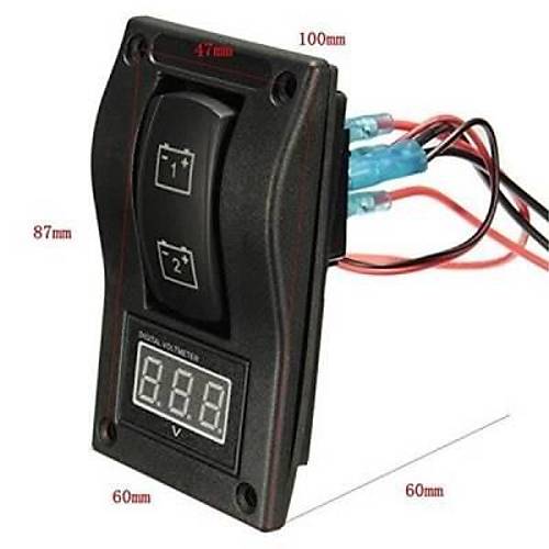 12-24V Ekranl� �ift Ak� G�stergesi ON-OFF-ON Anahtar Voltmetre