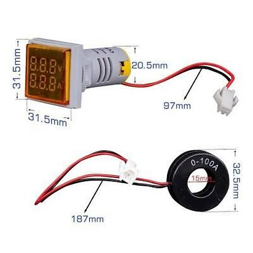 22mm Dijital Voltmetre-Ampermetre AC 20-500V 0-100A Sar�