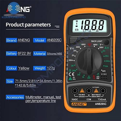 Aneng AN8205C Dijital Multimetre (Sar�)