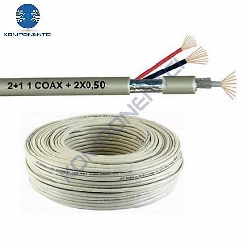 CCTV 2+1 Gvenlik Kameras Kablosu 1m(1 Coax + 2 x 0.50) CCA