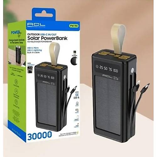 PW-90 LCD Ekran Dahili Mikro Type-C Lightning 4 x USB Powerbank