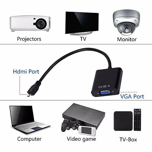 Micro Hdmi to Vga Kablo Dntrc evirici Adaptr Siyah
