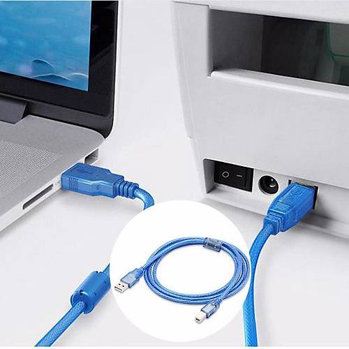 USB 2.0B Filtreli Yazıcı Tarayıcı Ara Kablosu Mavi 3m
