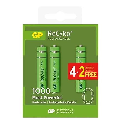 GP ReCyko 1000 mAh AAA �arj Edilebilir �nce Kalem Pil 4+2 Paket