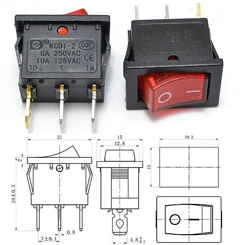 IC-118 Mini Ikl Anahtar 3P Siyah Kasa Krmz Ik