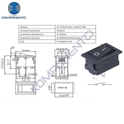 IC-125B Mini Dikdrtgen Iksz On-Off Anahtar 2 Pin