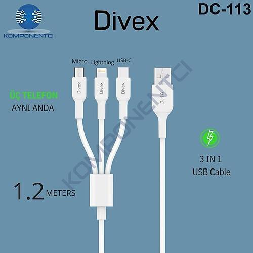 Divex 3.1A 3'� Bir Arada H�zl� �arj Data Kablosu DC-113